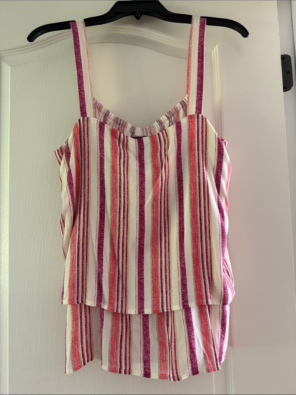 bobeau Pink and White Striped Layered Camisole